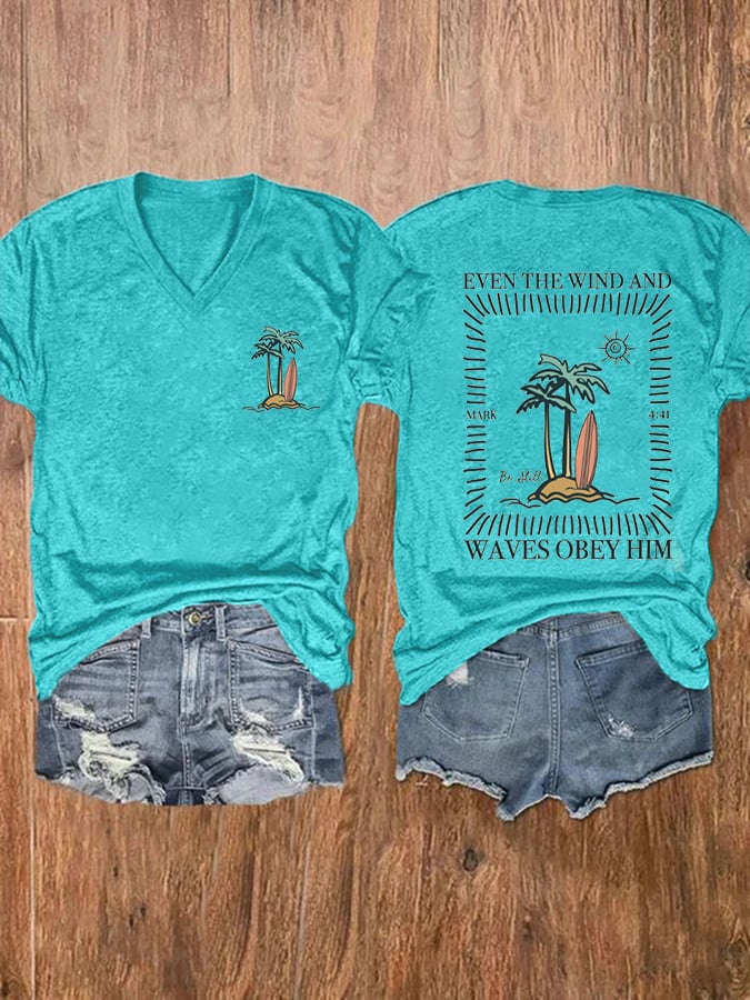 Women Christian Bible Quotes Print Short Sleeve T-Shirt