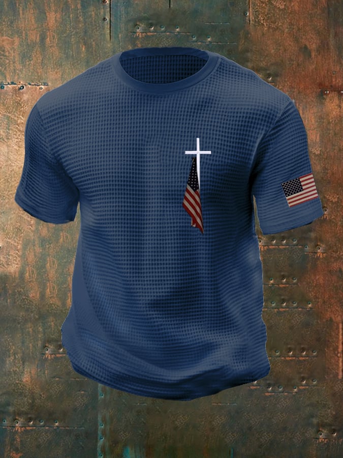 Men'S Flag And Cross Waffle T-shirt