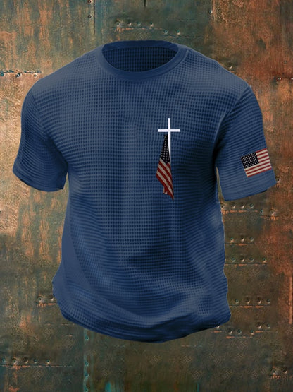 Men'S Flag And Cross Waffle T-shirt