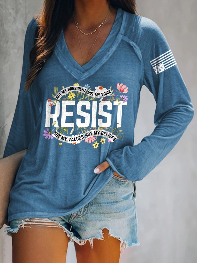 V-neck Retro Resist Not My President, Not My Voice, Not My Values, Not My Beliefs Print T-Shirt