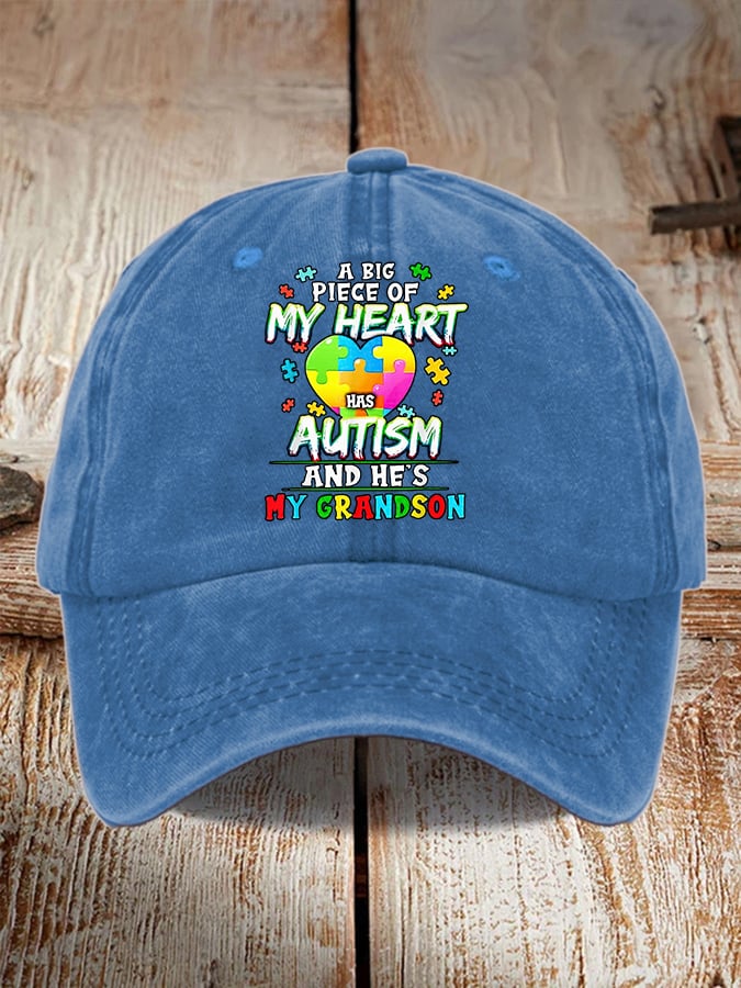 Retro A Big Piece Of My Heart Has Autism And He's My Grandson Print Baseball Cap