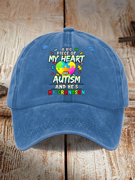 Retro A Big Piece Of My Heart Has Autism And He's My Grandson Print Baseball Cap