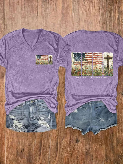 Women'S Casual One Nation Under God Faith Graphic Print Short Sleeve T-Shirt