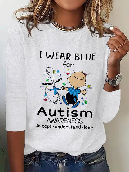 Autism Awareness I Wear Blue For Autism Long Sleeve Print T-Shirt