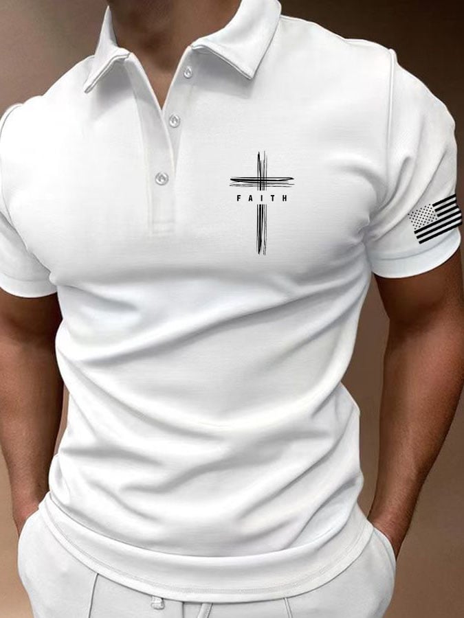 Men's Faith&Flag Print Polo Shirt