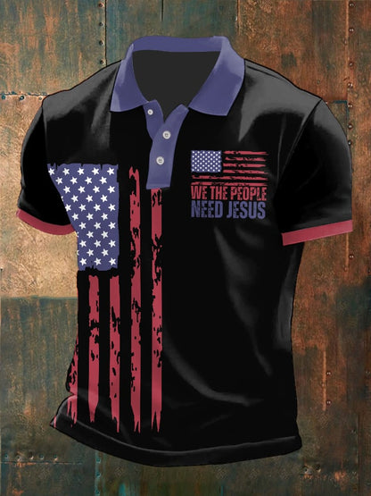 Men's We The People Need Jesus Print Polo Shirt