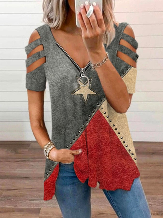 Women'S Independence Day Art Print V-Neck Casual T-Shirt