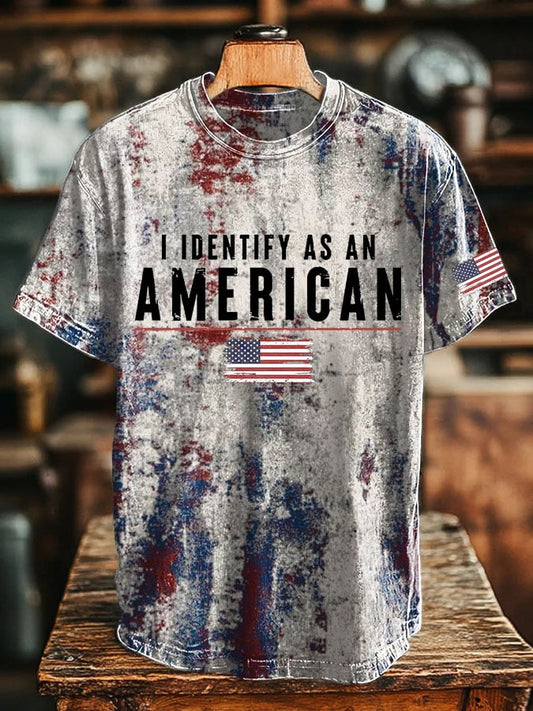 Men's Vintage I Identify As An American Printed Round Neck T-Shirt