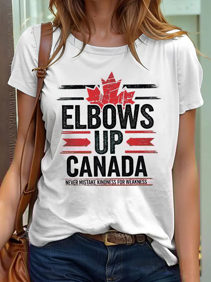 Women's Retro Elbows Up Canada Never Mistake Kindness For Weakness Print T-Shirt