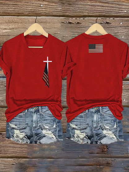 Women's Flag Cross Print T-Shirt