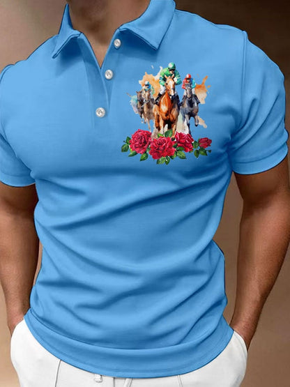 Men's Fashion Horse Racing Casual Printed Polo Shirt