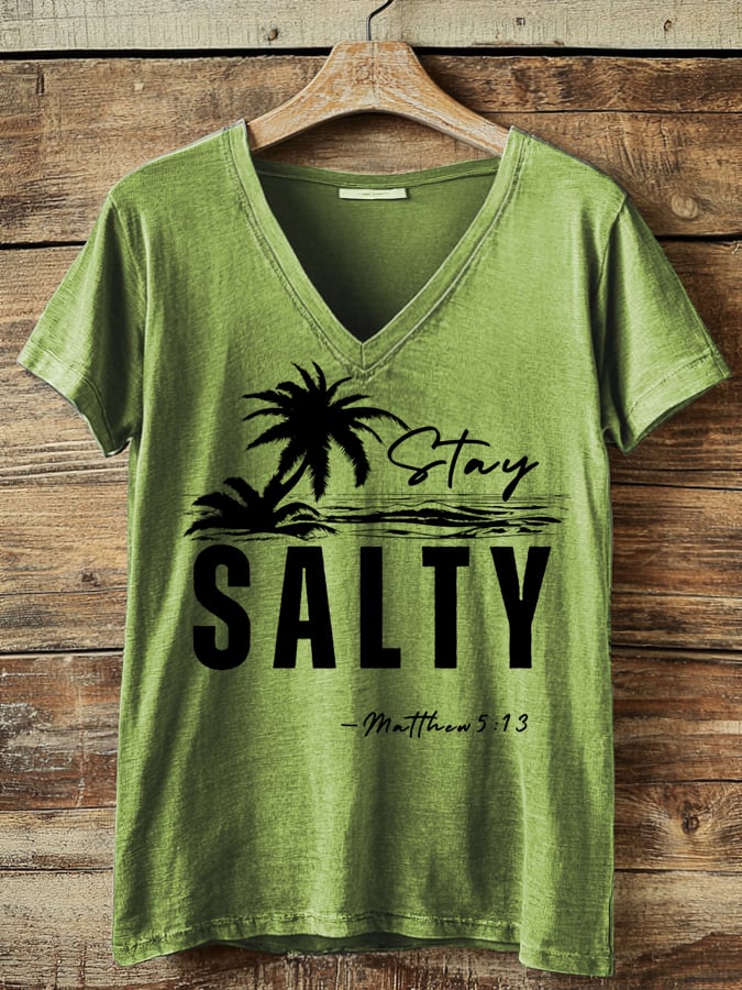 Women's Stay Salty Matthew 5:13 V-Neck T-Shirt