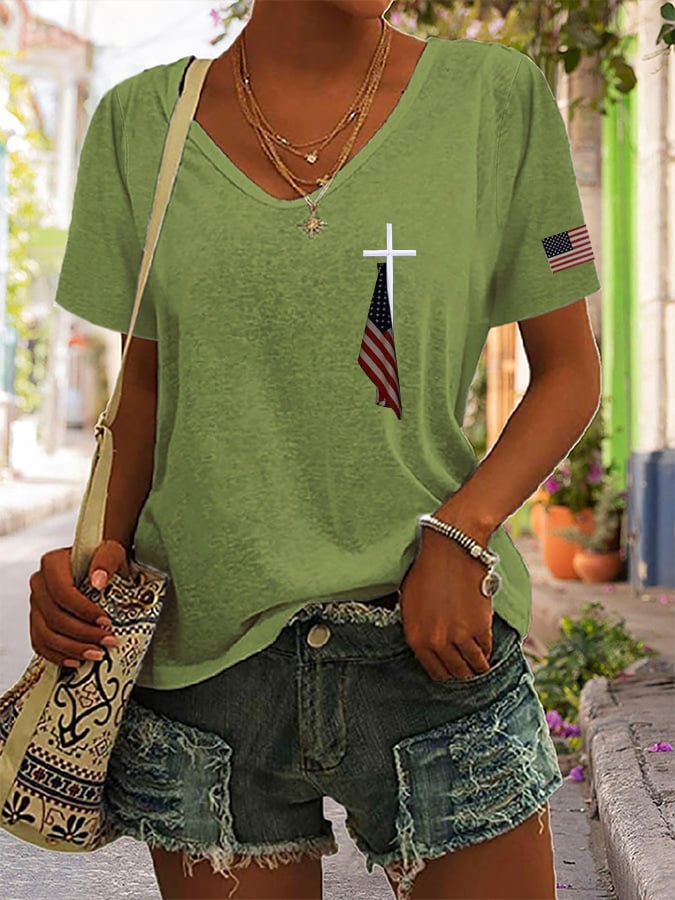 Women's Flag Cross Print T-Shirt