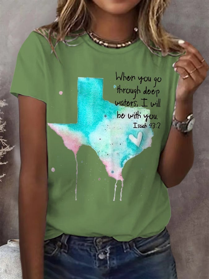 Retro Texas Strong When You Go Through Deep Waters, I Will Be With You. Isaiah 43:2 Print T-Shirt