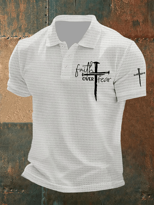 Men's Faith Over Fear Waffle Fabric Polo Shirt