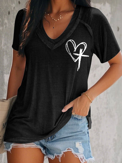 Women's Faith Cross Printed Short Sleeve T-shirt