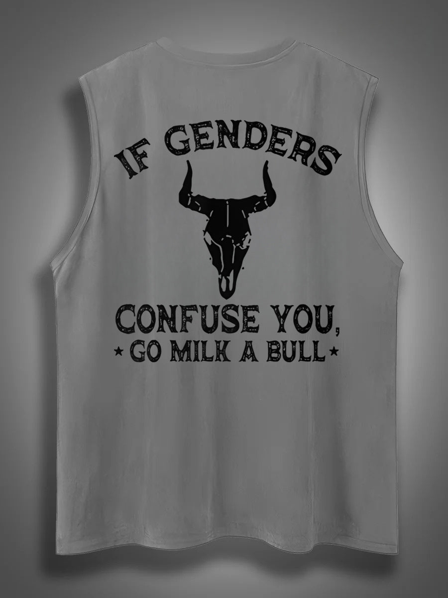 If Genders Confuse You Go Milk A Bull Print Cotton Sleeveless Tank Tops
