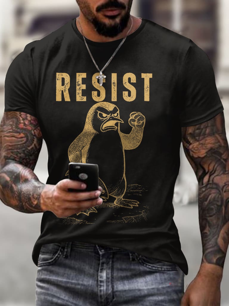 Men'S Retro Penguins Resist Print T-Shirt