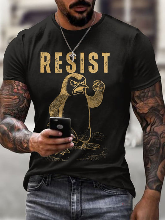 Men'S Retro Penguins Resist Print T-Shirt