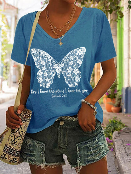Women'S Casual I Know I Am For You Jeremiah 29:11 Cute Butterfly Christian Graphic Print Short Sleeve T-Shirt