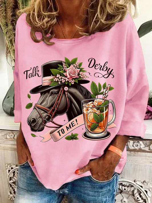 Women's Talk Derby To Me Print Casual Sweatshirt