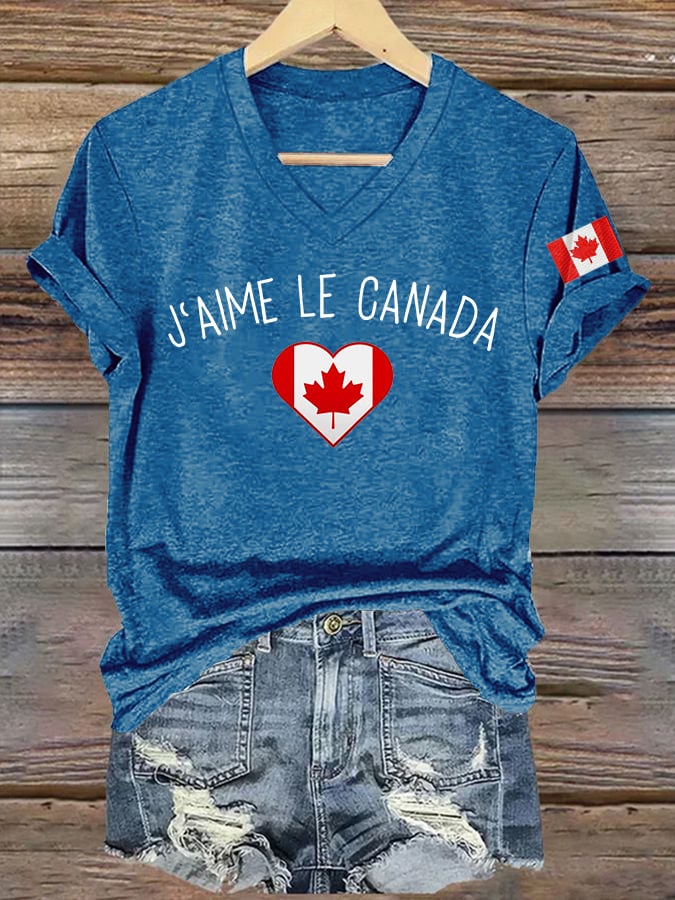 Women's I Love Canada Print V-Neck T-Shirt