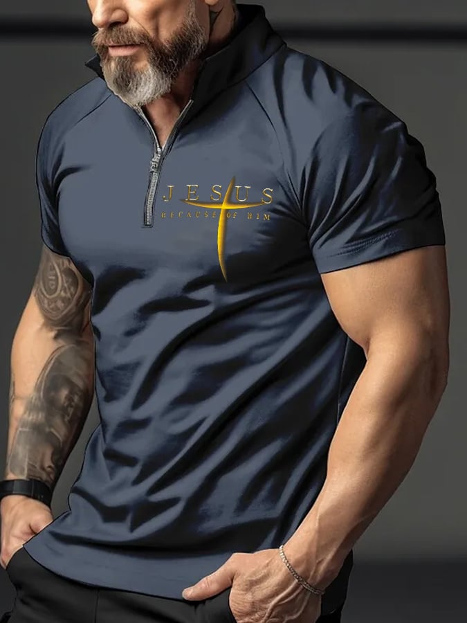 Men's “Jesus Because Of Him” Print Polo Shirt