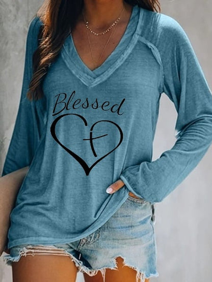 Women's Blessed JESUS has my back V-Neck Casual T-Shirt