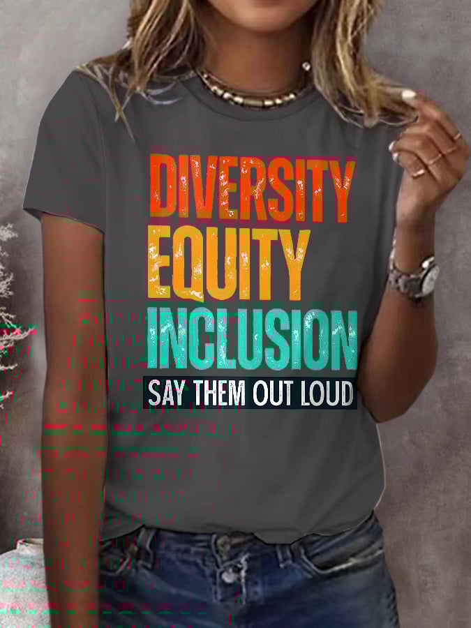 Retro Diversity, Equity, InclusionSay Them Out Loud Support DEI Print T-Shirt