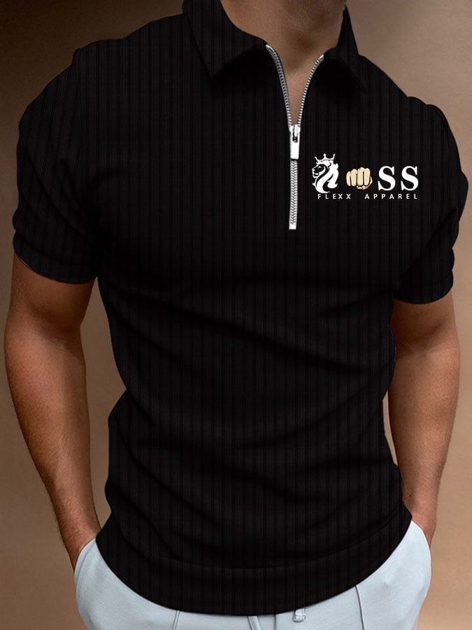 Men's Striped Lettering Casual Polo Shirt