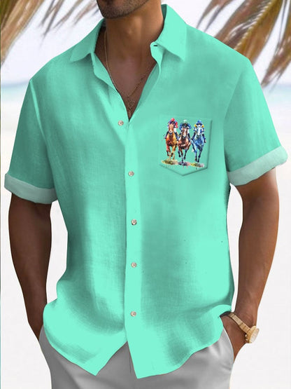 Men's Horse Racing Short Sleeve Casual Shirt