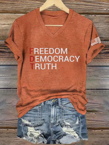 Women's FDT “Freedom Democracy Truth” Print Casual T-Shirt